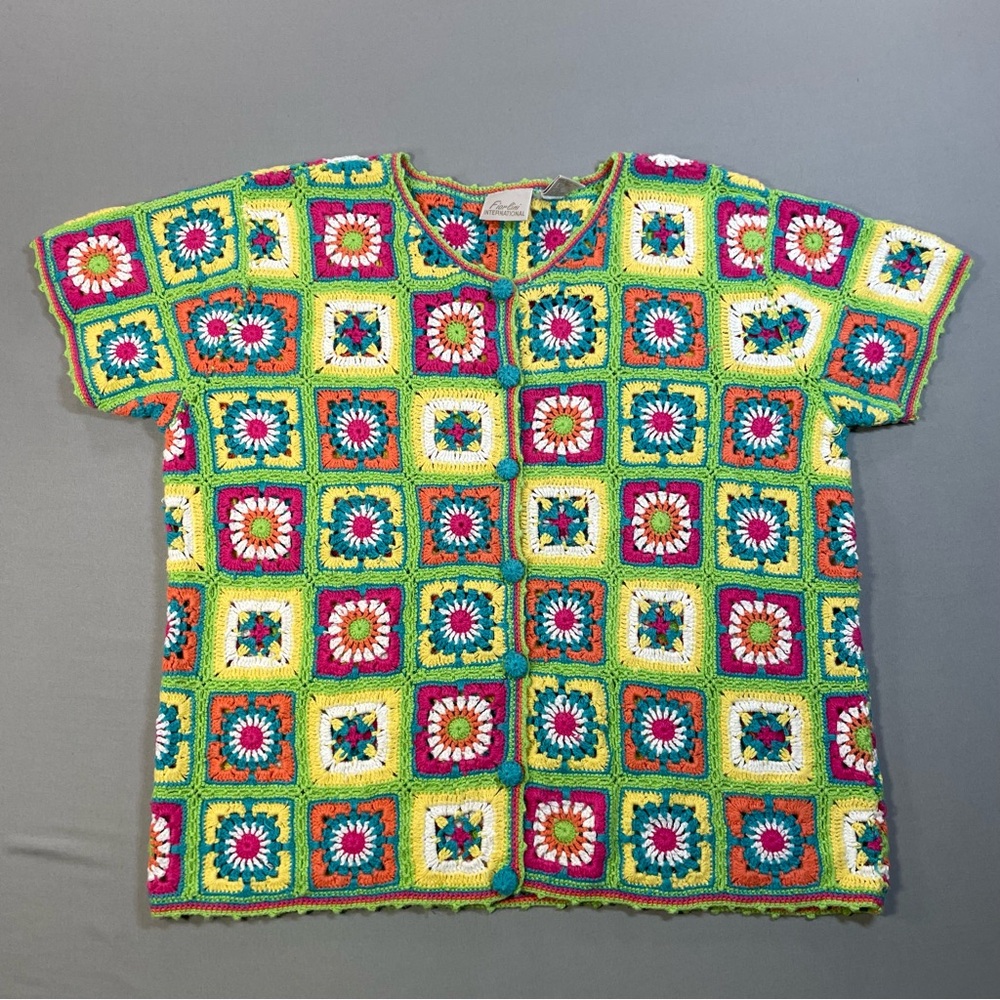 VINTAGE Fiorlini INTERNATIONAL Crochet Cardigan, Short Sleeve - Women Small